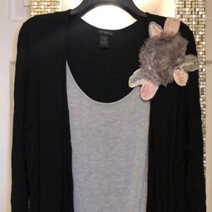 Nue Options 2X casual cardigan 2-in-one top with floral embellishment